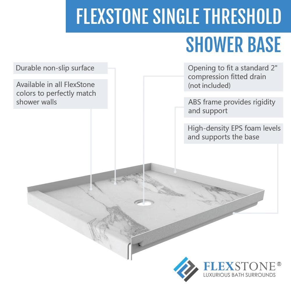 FlexStone 60"L x 36"W Single Threshold Alcove Shower Base with Center Drain