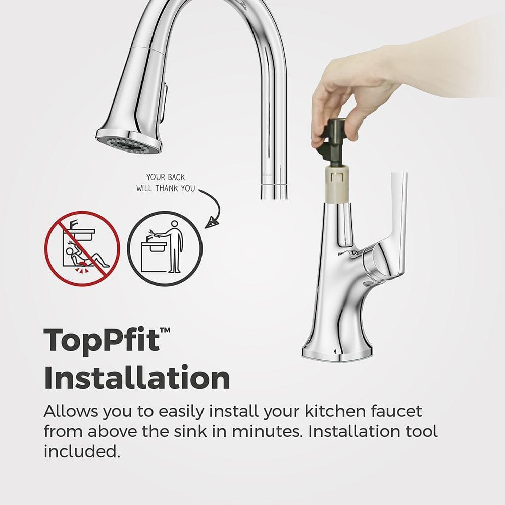 Pfister Ridgeline Kitchen Faucet with Pull Down Sprayer and Soap Dispenser, Single Handle, High Arc, Polished Chrome Finish, F5297RGC