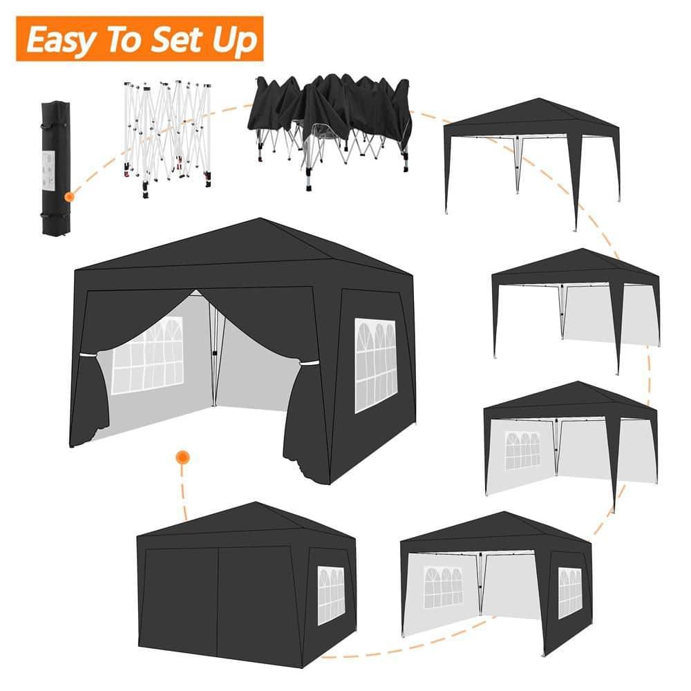 Yaheetech 8x8 Pop Up Canopy with 4 Removable Sidewalls, Portable Enclosed Instant Tent, Waterproof Outdoor Tent, Beach Sun Shelter with 4 Sandbags, 8 Stakes & 4 Ropes, Black