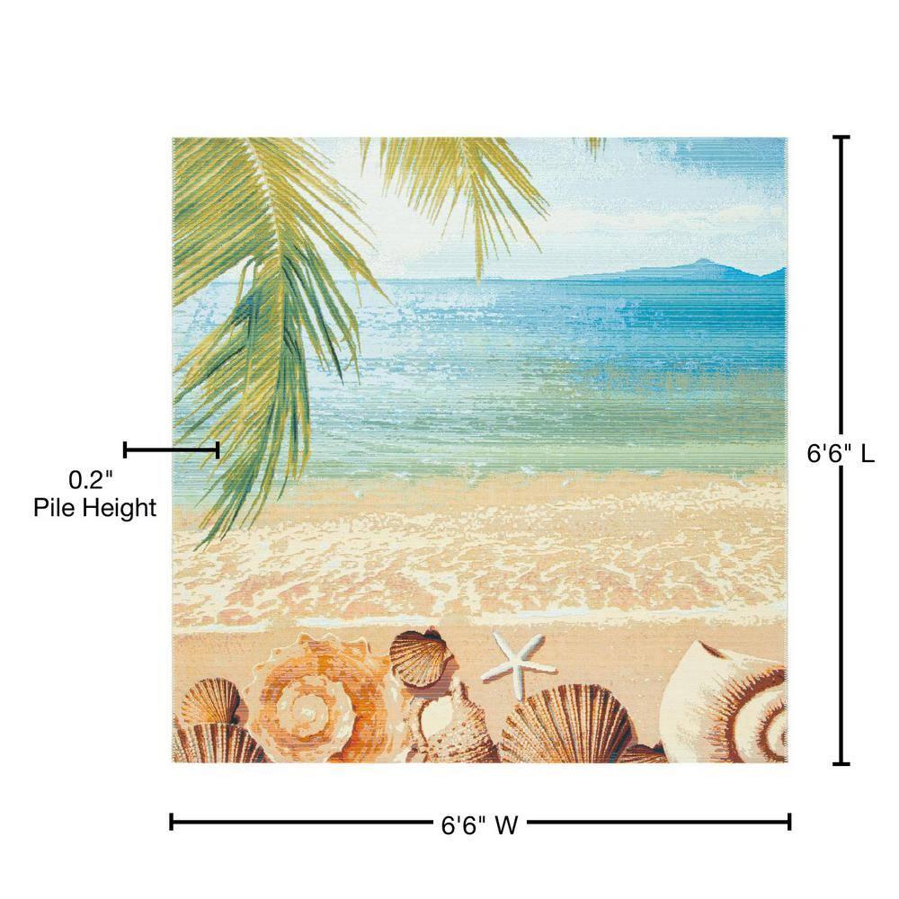 Barbados 500 BAR555 Power Loomed Indoor/Outdoor Area Rug - Gold/Blue - 6'6"x6'6" - Safavieh