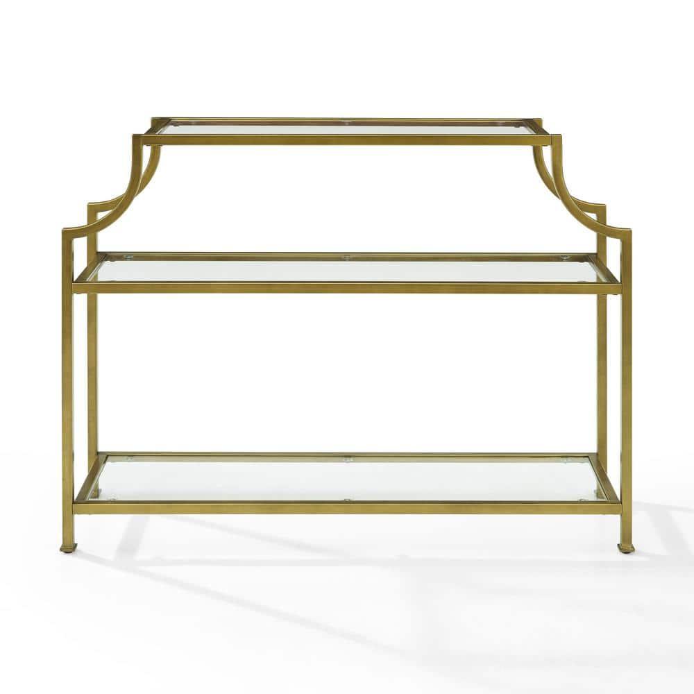 Aimee Console Table - Crosley: Elegant Steel Frame, Clear Glass Top, Fixed Shelf, Entryway Furniture
