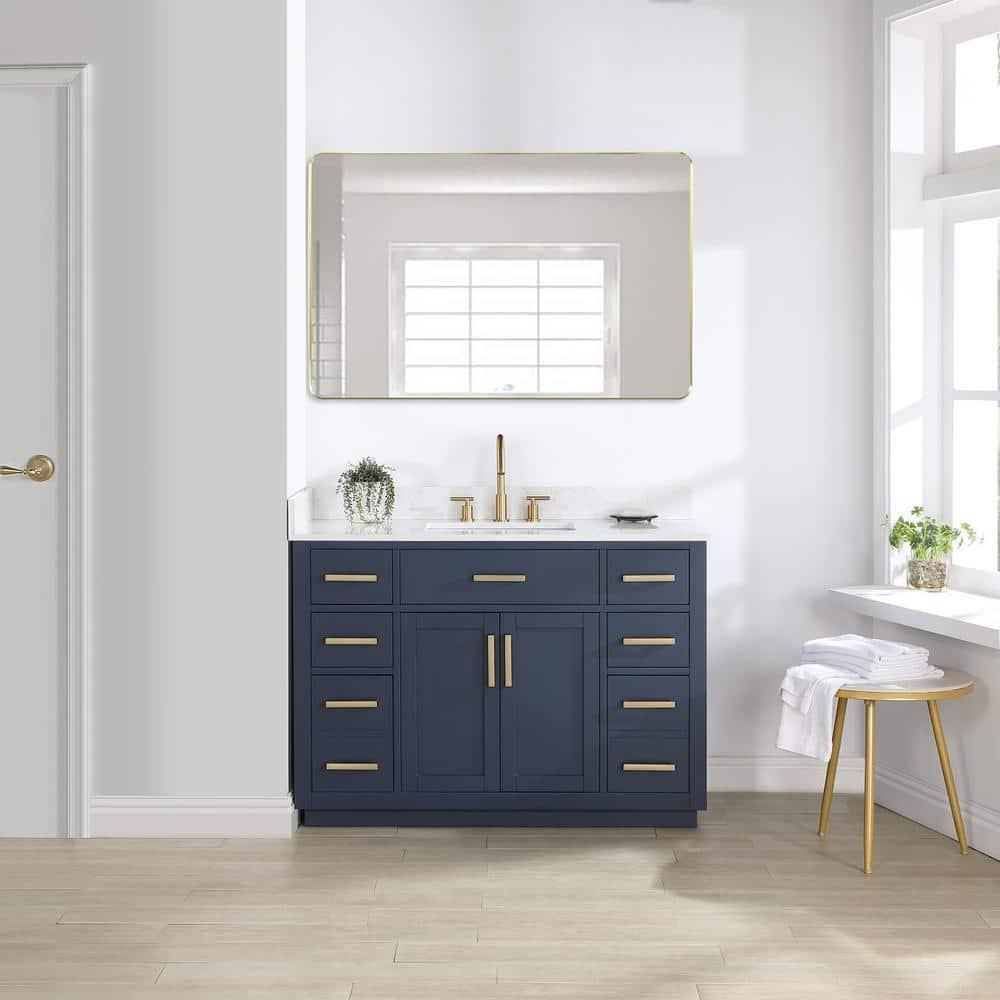 Gavino 48" Wood Vanity in Royal Blue with Composite Stone Top and Mirror