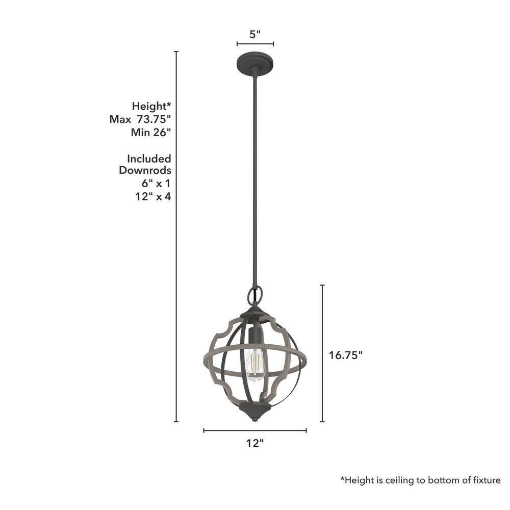Hunter - Stone Creek 1-light Noble Bronze, Medium Size Pendant Light, Dimmable, Rustic Style, Sphere Shaped, for Bedrooms, Kitchens, Dining, Living Rooms - 19222