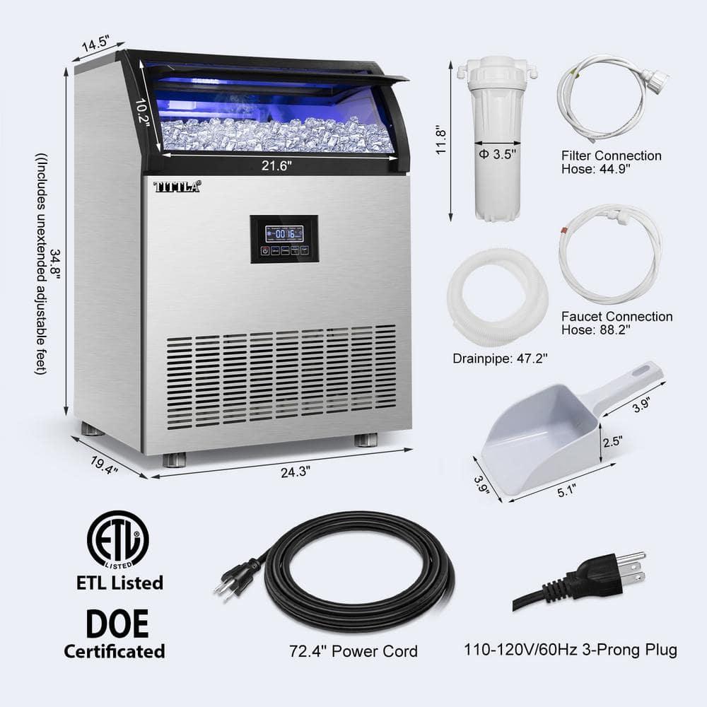 Tittla 24.3 In. 320 Lbs. Built-in Ice Maker with Flip-Up Door, Water Filter, Scoop, and 55 Lbs. Storage Bin