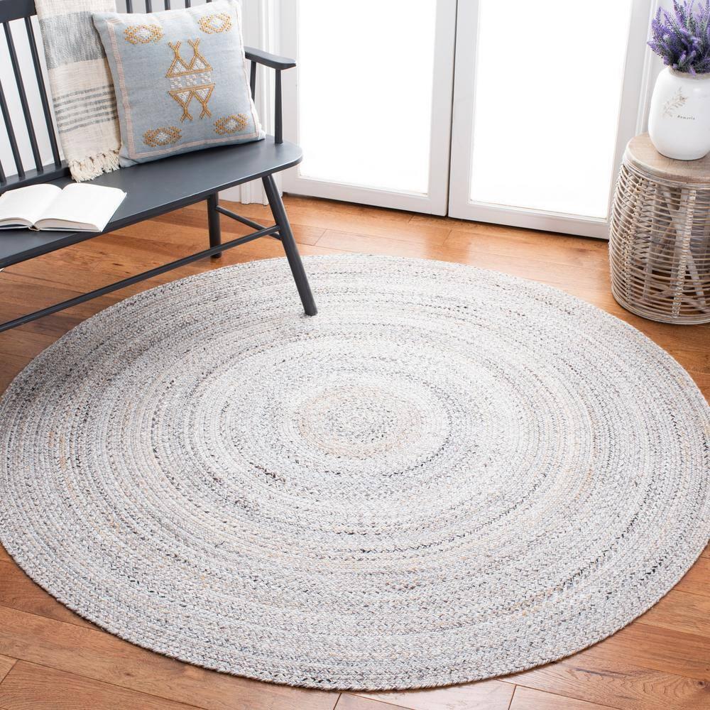 Braided BRD851 Hand Braided Area Rug - Grey - 3' round - Safavieh.