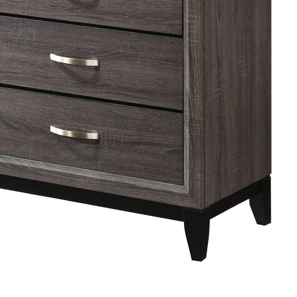 Benjara Chest with 5 Storage Drawers and Grain Details, Gray