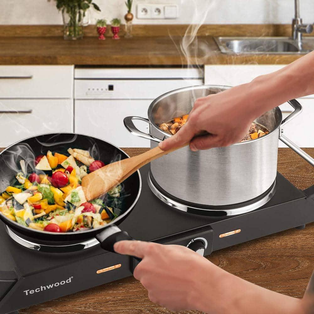 Portable 2-Burner 7.4 in. Black Electric Stove 1800-Watt Hot Plate with Anti-Scald Handles
