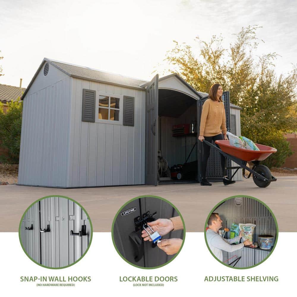 Lifetime 15 Ft. x 8 Ft. High-Density Polyethylene Outdoor Storage Shed with Steel-Reinforced Construction & Reviews | Wayfair