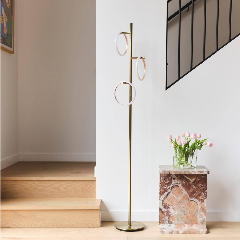 Brightech Saturn 66" Modern LED Floor Lamp with 3 Removable Ring Lights and Gold Finish, 3-Way Dimming