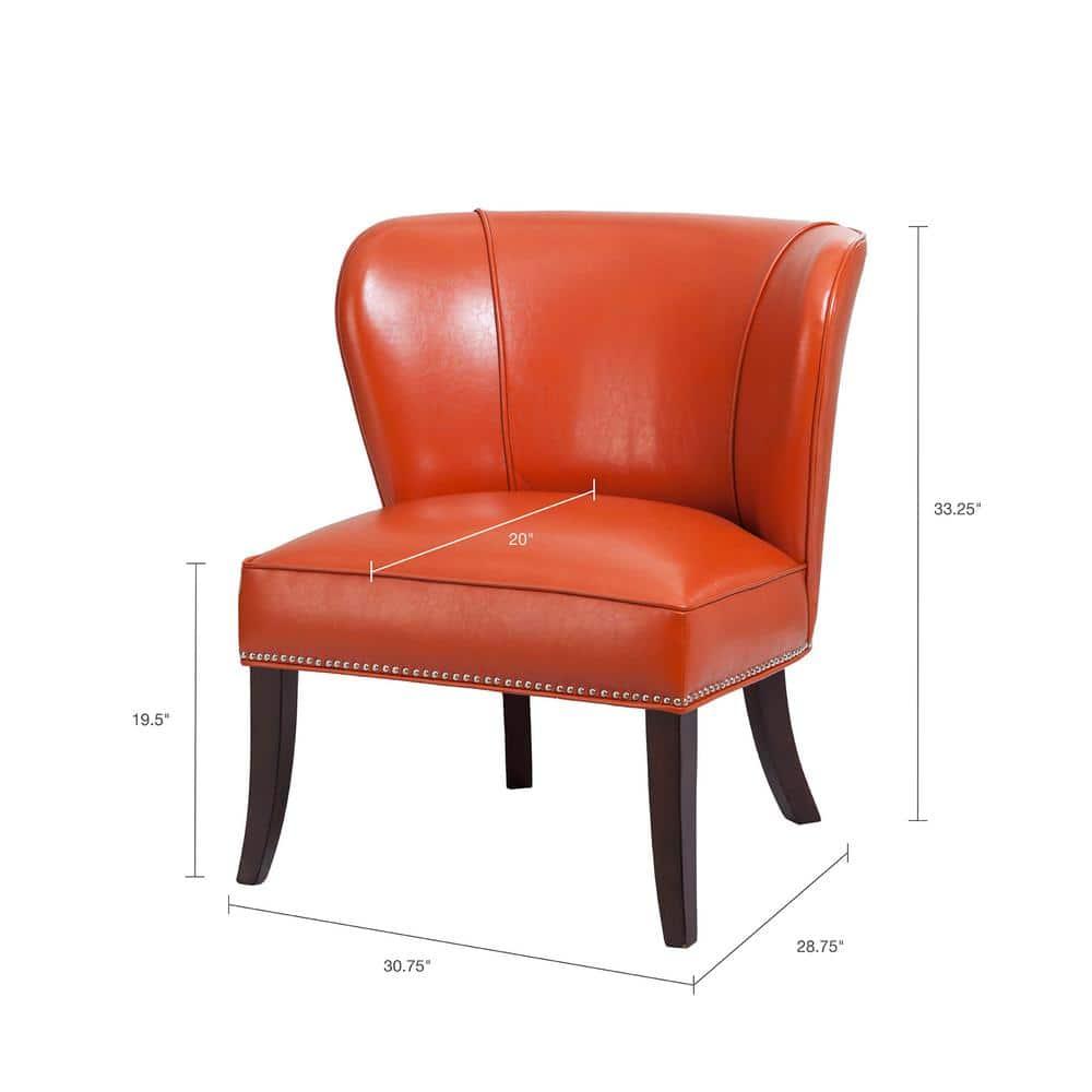 Hilton Concave Back Armless Chair - Tangerine: Faux Leather, Silver Nailhead Trim, High-Density Foam