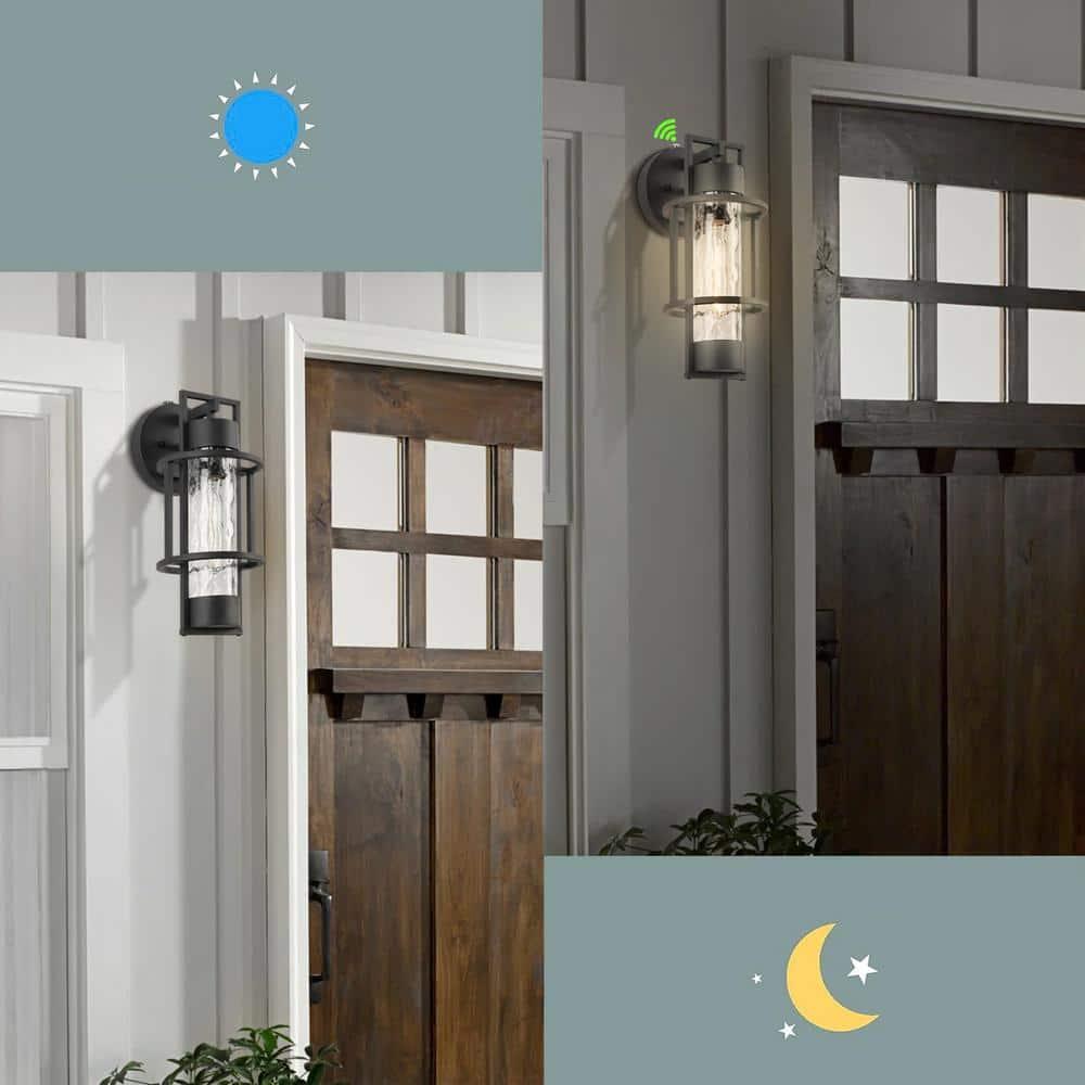 Outdoor Dusk to Dawn Wall Lights, Sensor Exterior Light Fixtures Wall Sconce， Outdoor Waterproof Porch Wall Lantern Light with Water Glass for Outside Garage,Doorway,Entryway