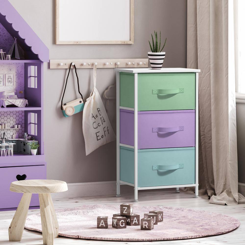 Sorbus Sorbus 3 Drawers Nightstand with Steel Frame and Wood Top in Pastel