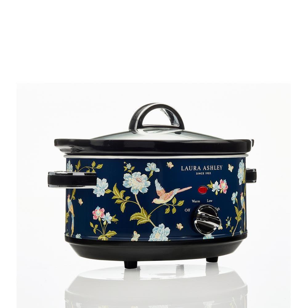 Laura Ashley 3.5L Slow Cooker Navy: Ceramic & Stainless Steel, 3 Settings, 320W, Keep Warm, 4 Quart Pot, 1-Year Warranty