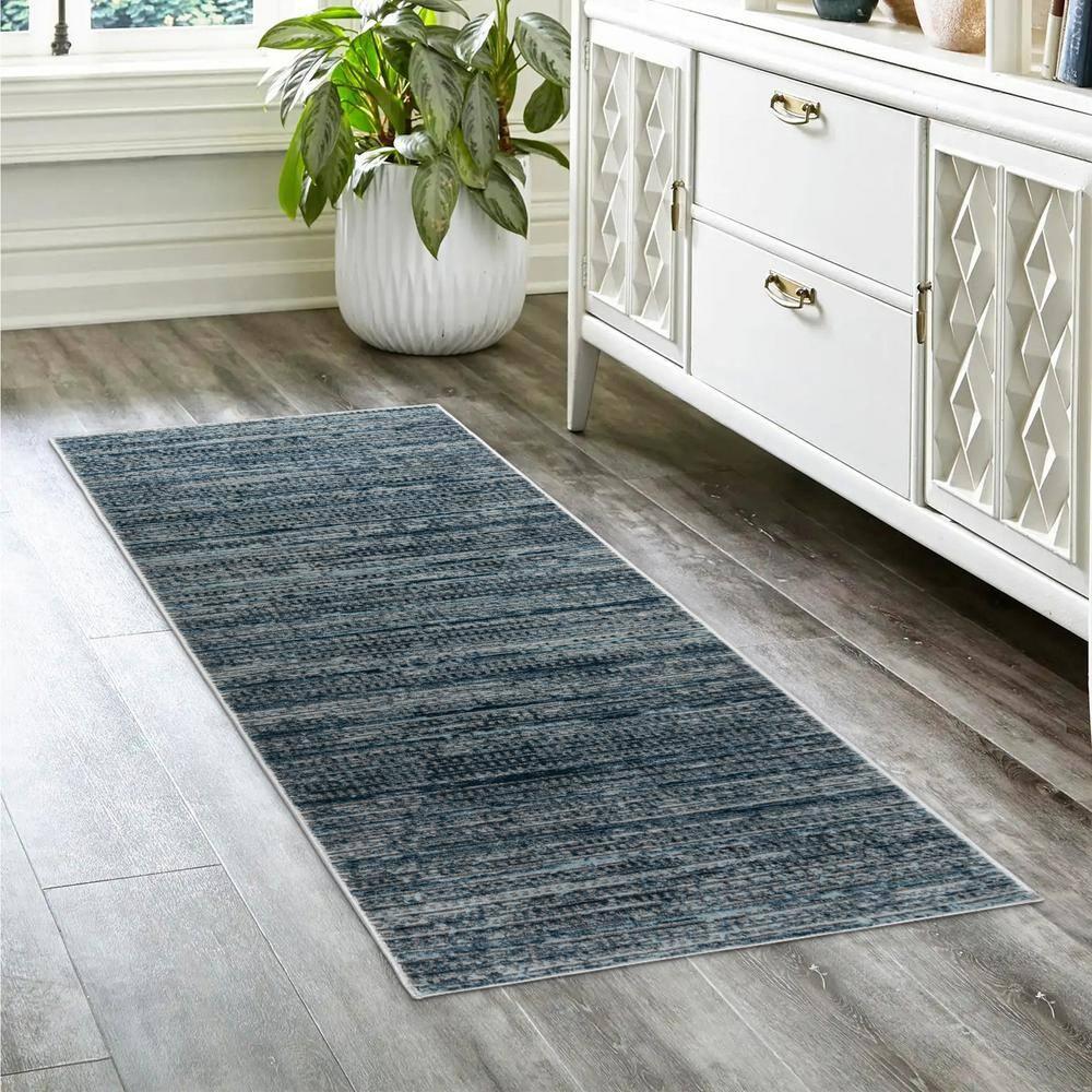 Missha Dario Modern Striped Blue Gray Polyester High-Low Indoor Area Rug