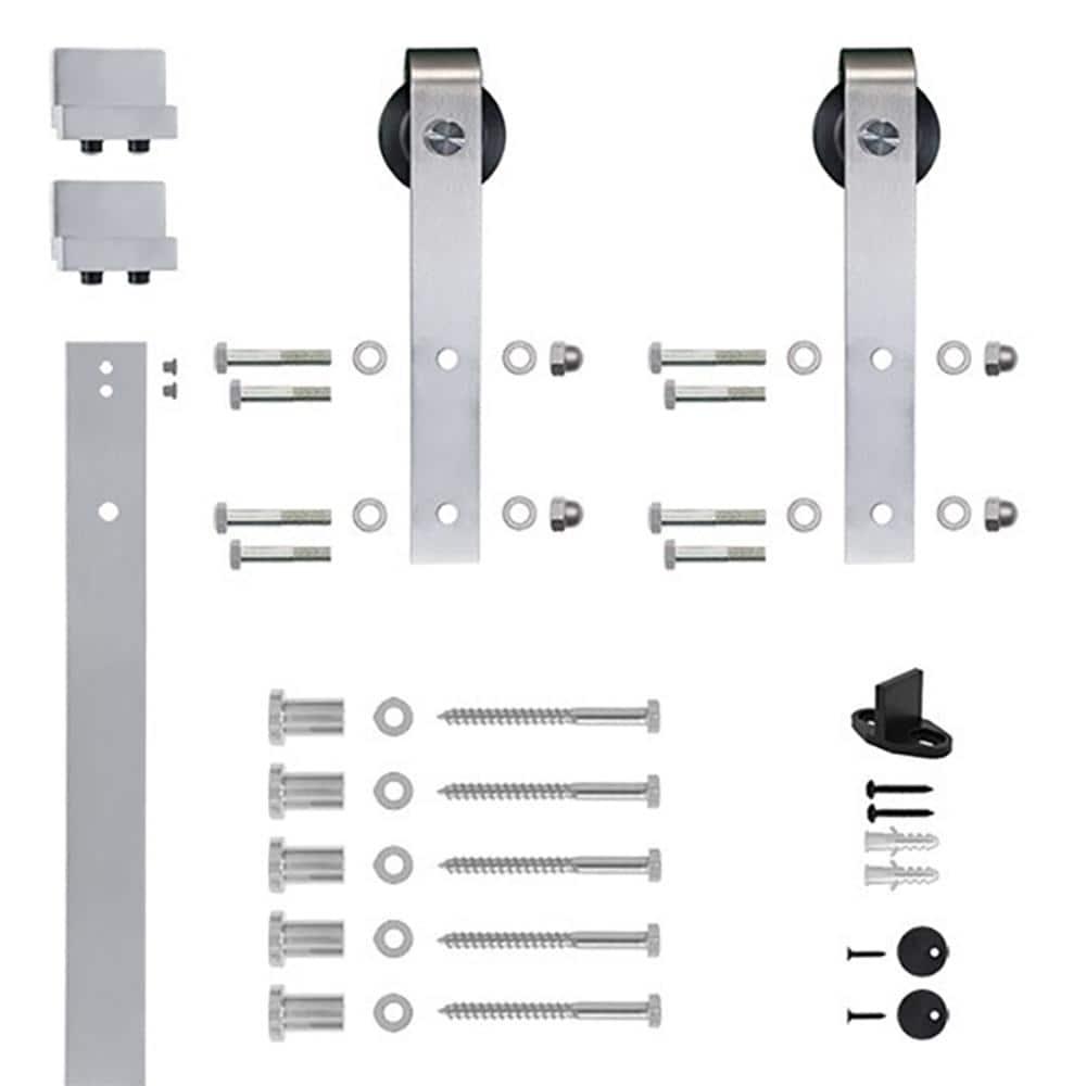 78.75" Designer's Collection Flat Rail Hook Strap Rolling Door Hardware Kit, Satin Nickel
