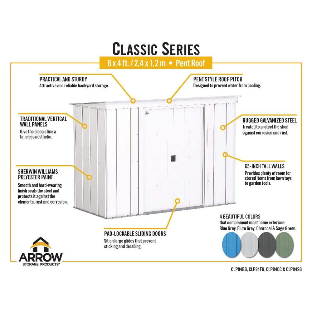 Arrow 8 ft. W x 4 ft. D Galvanized Steel Vertical Storage Shed