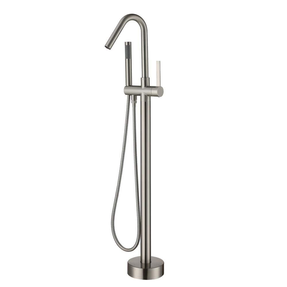 Double Handle Floor Mounted Freestanding Tub Filler With Handshower
