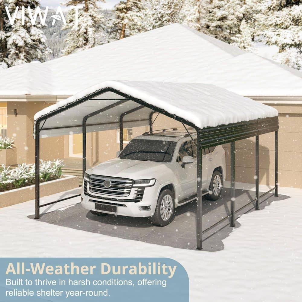Carport 12x20 FT Metal Carport with Enhanced Base Outdoor Heavy Duty Garage Galvanized Car Shelter for Pickup, Boat, Car and Tractors