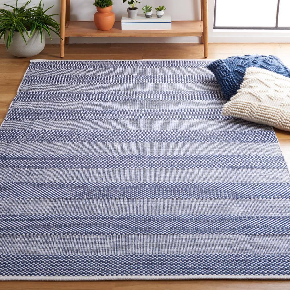 Striped Kilim STK802 Hand Woven Area Rug - Ivory/Blue - 5'x8' - Safavieh.