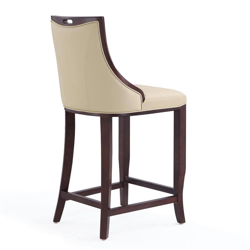 Manhattan Comfort Set of 2 Emperor Upholstered Beech Wood Faux Leather Barstools Cream: With Backs, Fixed Height 27"