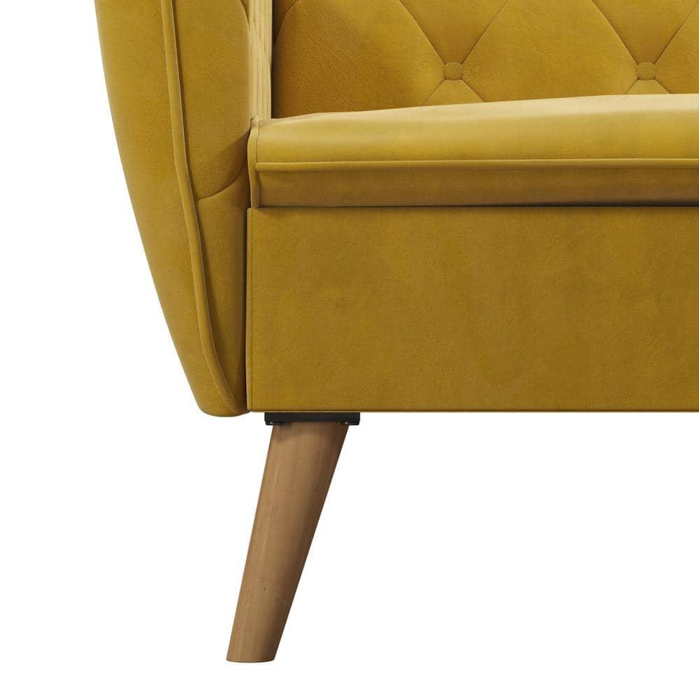 Tallulah Memory Foam Futon and Sofa Bed Mustard Yellow - Novogratz: Velvet Upholstery, Split-Back Design, Wooden Legs
