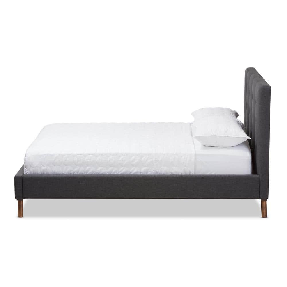 Valencia Mid Modern Fabric Platform King Bed Dark Gray - Baxton Studio: Upholstered Headboard, Tapered Legs