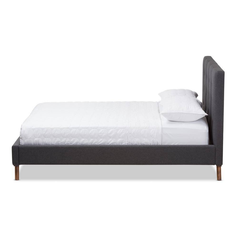 Valencia Mid Modern Fabric Platform King Bed Dark Gray - Baxton Studio: Upholstered Headboard, Tapered Legs