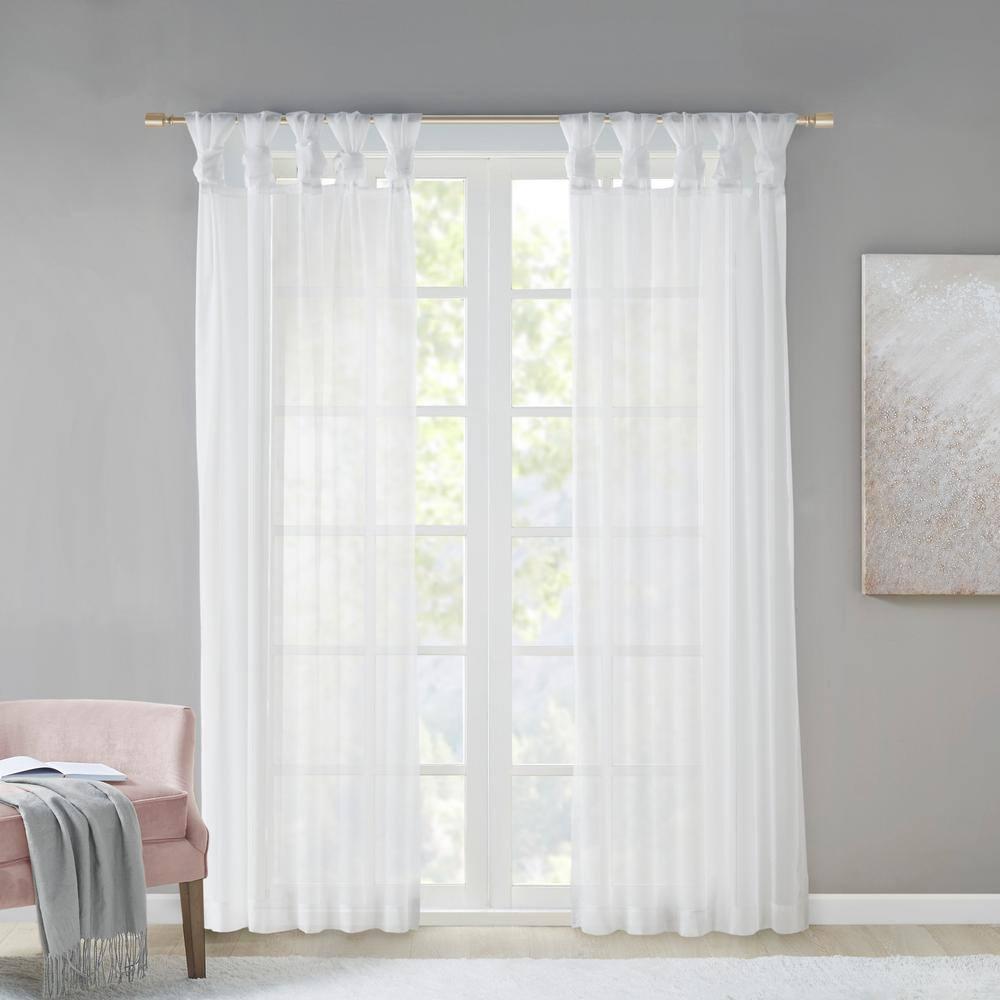 Set of 2 63"x50" Persis Twisted Tab Voile Sheer Window White: Madison Park Curtain Panels, Transitional Style