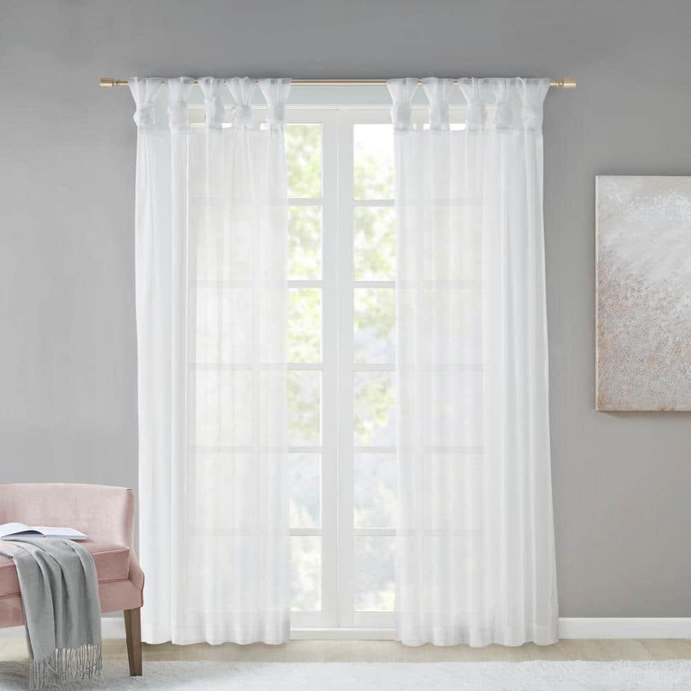 Set of 2 95"x50" Persis Twisted Tab Voile Sheer Window White: Madison Park Curtain Panels, Sheer, Transitional Style