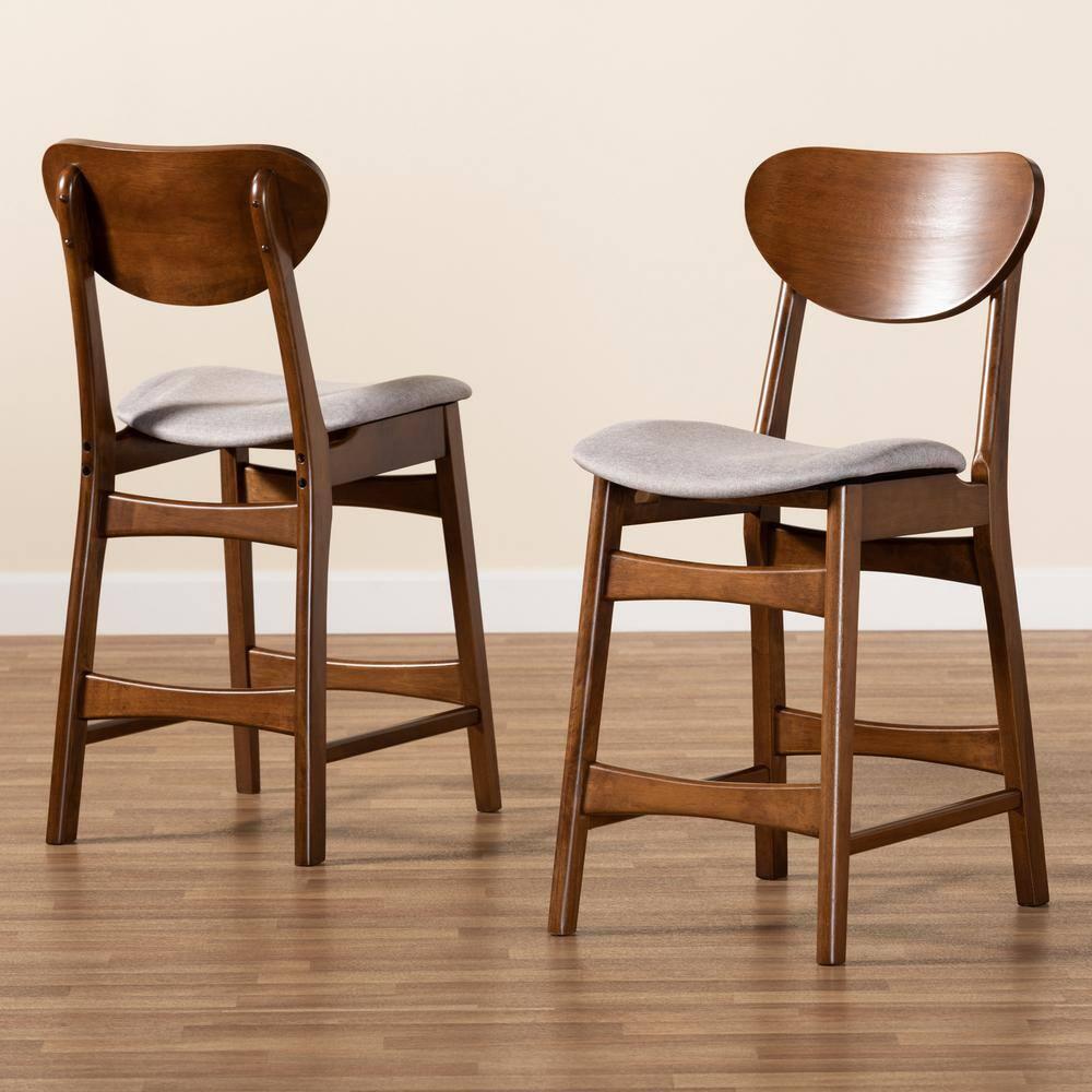 2pc Katya Fabric Upholstered & Wood Counter Height Barstool Set - Baxton Studio: Walnut Finish, Polyester