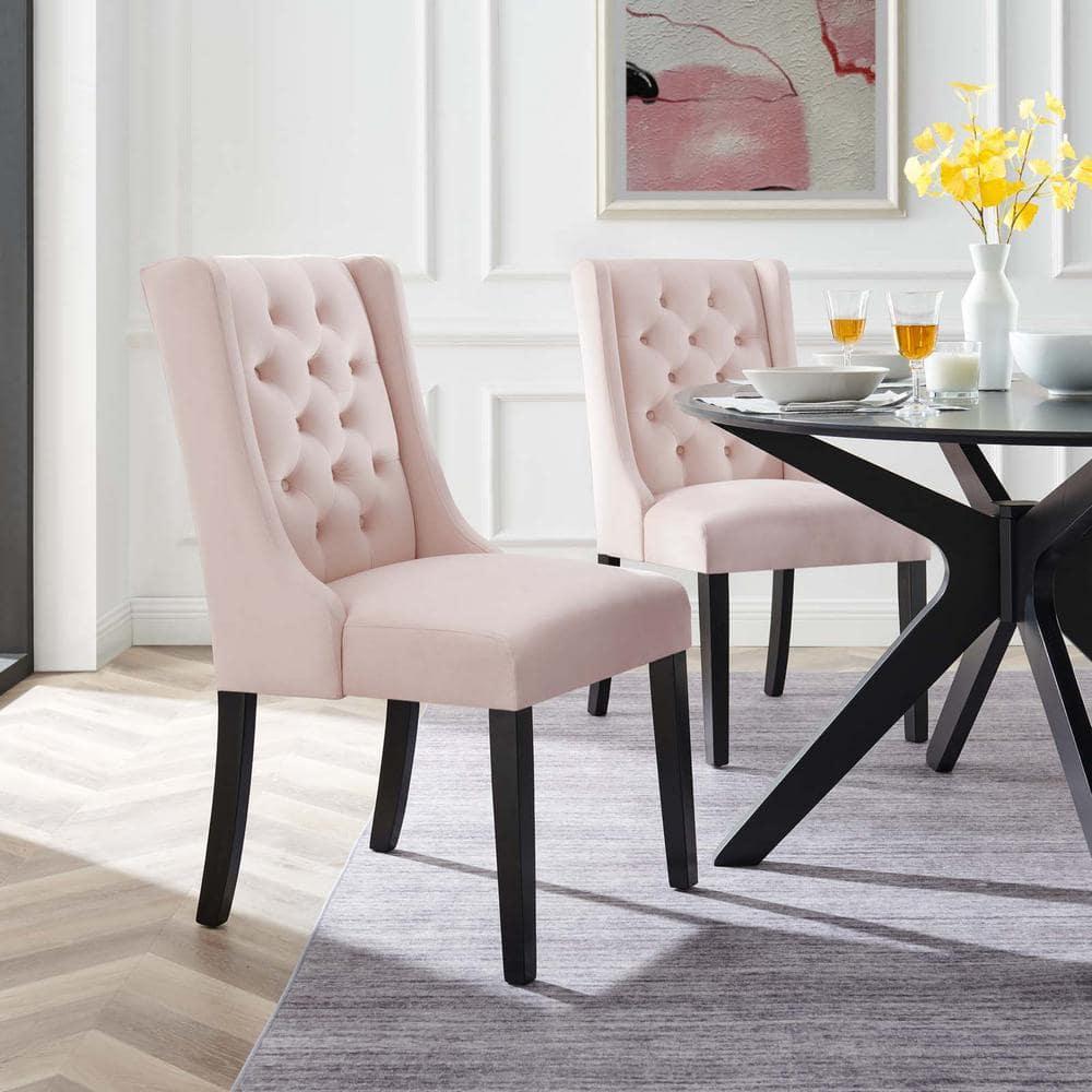 Set of 2 Baronet Performance Velvet Dining Chairs Pink - Modway: Rubberwood Frame, Upholstered, Spot Clean