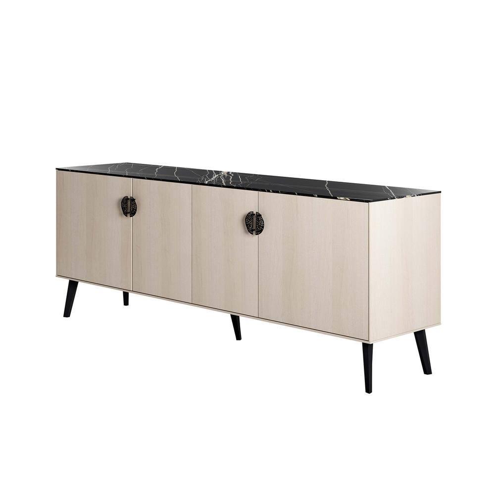 Manhattan Comfort 78.7" Haley Sideboard White/Black Marble