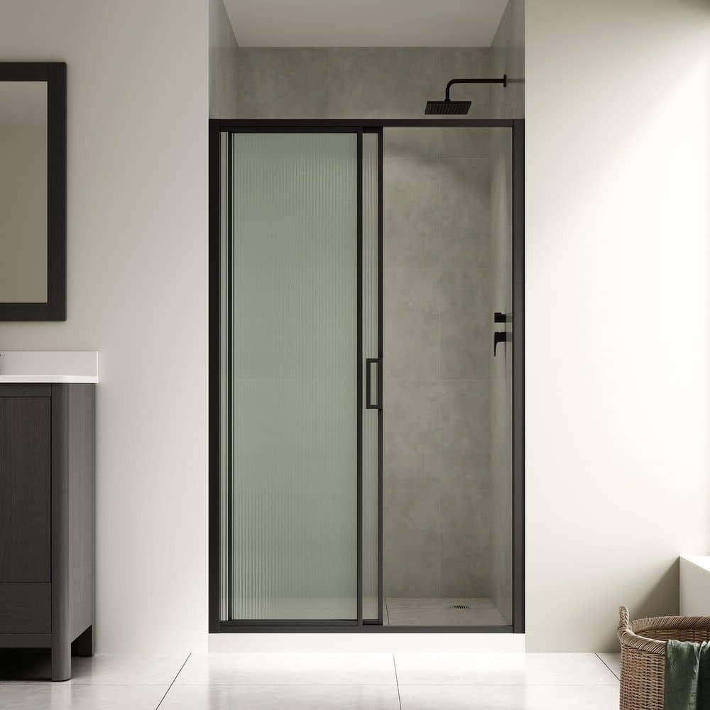 Ove Decors Stanford 48 In. W X 74 In. H Sliding Fluted Straight Alcove Shower Door