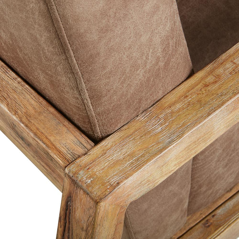 Easton Accent Chair Taupe/Natural: Solid Wood Arms, Reclaimed Finish, Polyurethane Leather