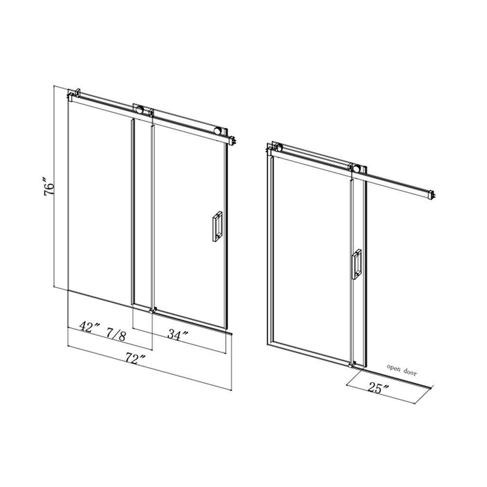 72'' - W x 76'' H Door Frameless Shower Door with Clear Glass