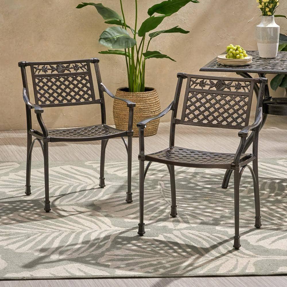Noble House Ridgecrest Aluminum Patio Dining Arm Chair in Bronze (Set of 2)