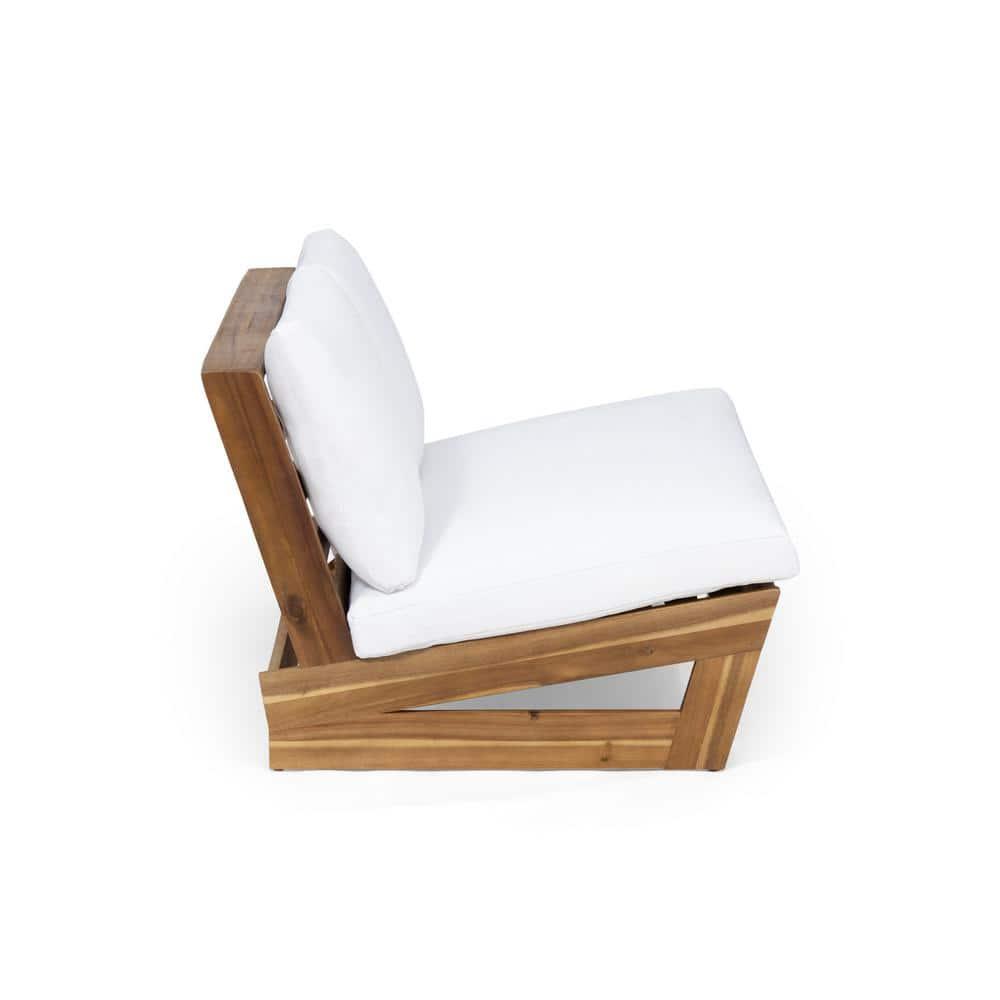 Roy Outdoor Acacia Wood Loveseat with Cushions, Teak and White