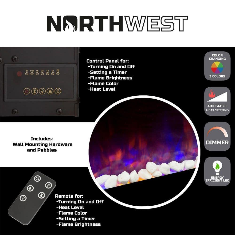 Northwest 42" Electric Fireplace Wall Mounted Led Fire And Ice Flame with Remote: Indoor 42 Inch Heater, Tempered Glass