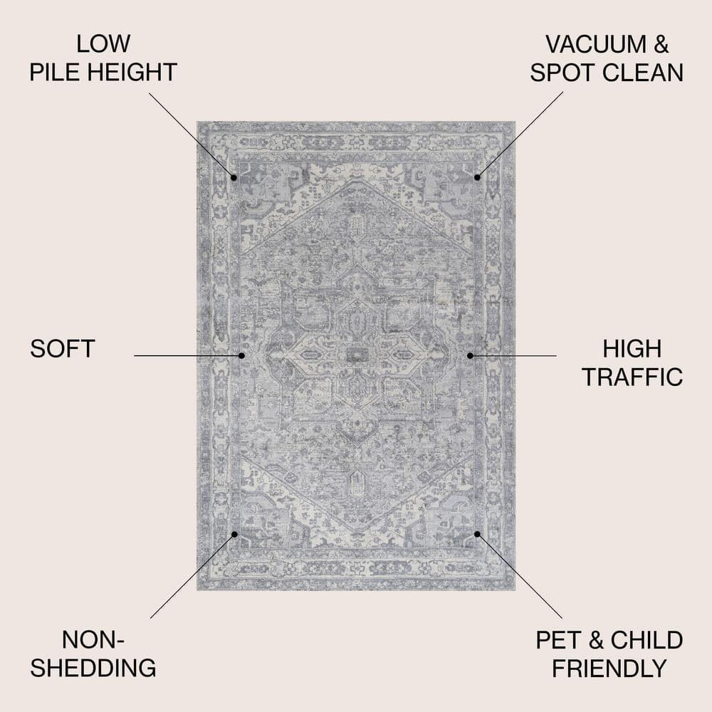 3' X 5' Modern Persian Vintage Medallion Area Rug, Light Gray/Ivory - JONATHAN Y