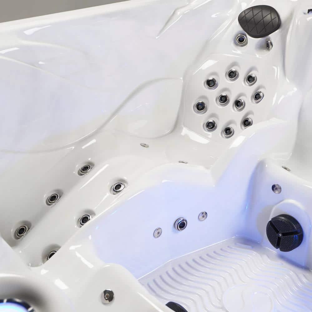 Aqualife® by Strong Spas® Grand Banks™ 5-Person 81-Jet Acrylic Lounger Hot Tub Spa, Stainless Steel Heater and Ozonator, Multi Color LED Lighting, Insulated Cover Included