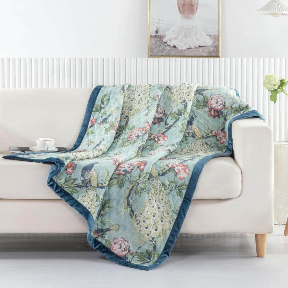 Greenland Home Fashions Pavona Peacock Velvet Binding Quilted Throw