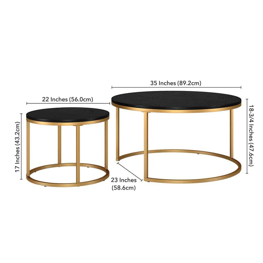 Evelyn&Zoe Watson Round Nested Coffee Table with MDF Top, Gold/Black Grain