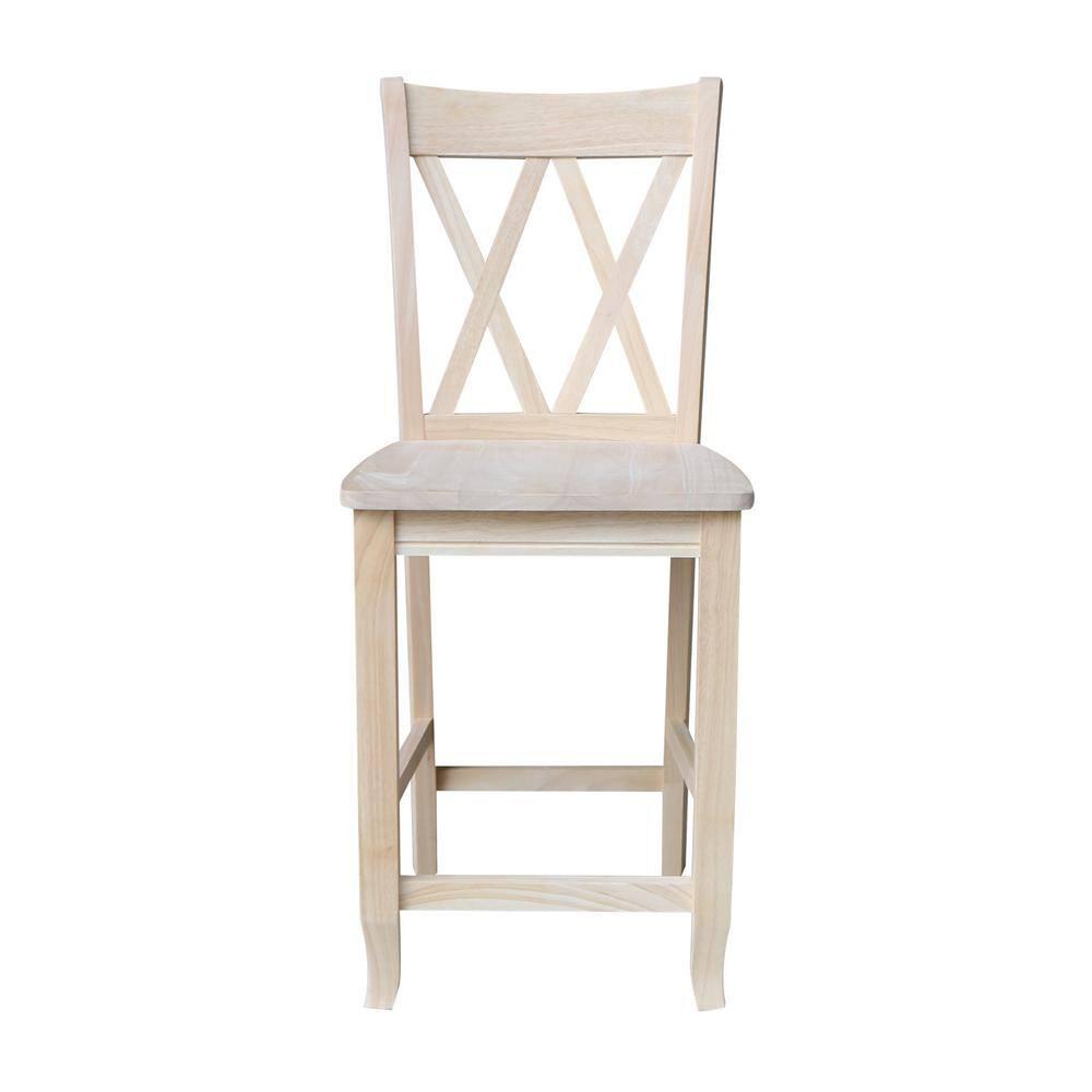 International Concepts 24" Double X Back Counter Height Barstool Unfinished: Solid Wood, Kitchen Island Seating