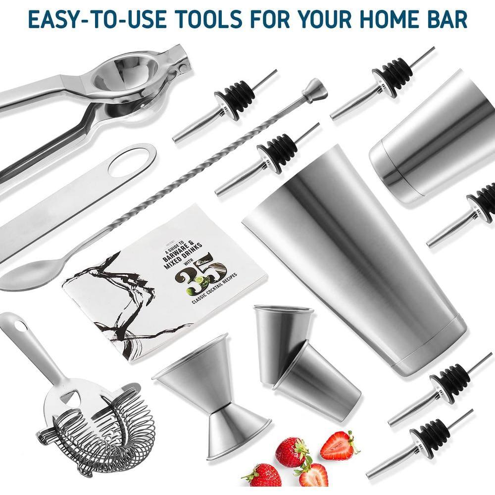 Joytable 16 Piece Stainless Steel Cocktail Shaker Bar Tool Set With Stand