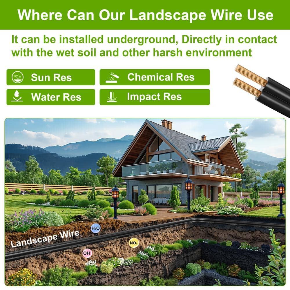 SYSTON 12/2 Low Voltage Landscape Lighting Direct Burial Stranded Wire Cable, 12 Gauge 2 Copper Conductors for Outdoor Spotlight Pathway Lighting and More Low Voltage Applications Use - 100 FT