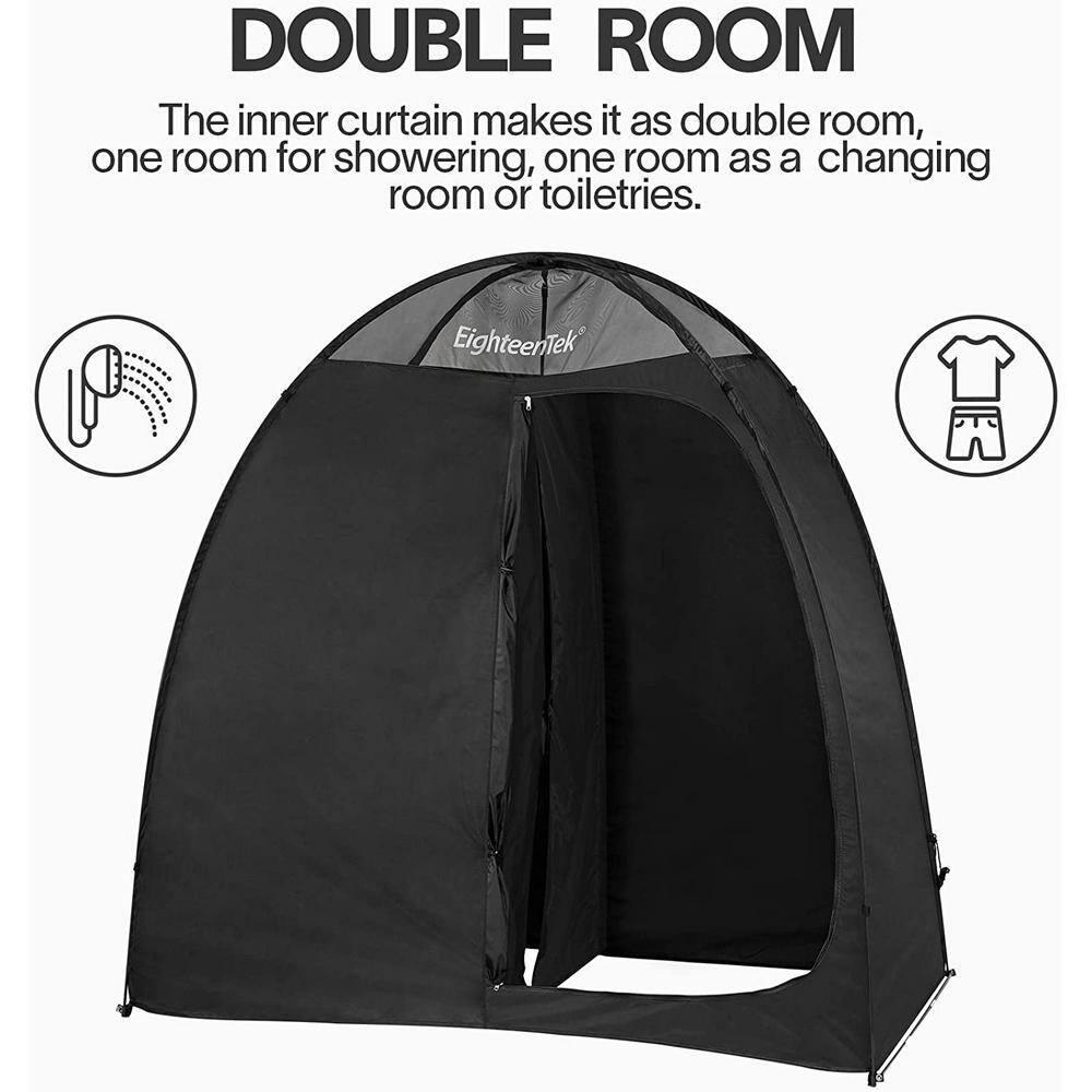 EighteenTek Camping Shower Tent Changing Room 2 Rooms Outdoor Pop Up Camping Toilet Portable Privacy Dressing Shelter 83"x43"x80"H