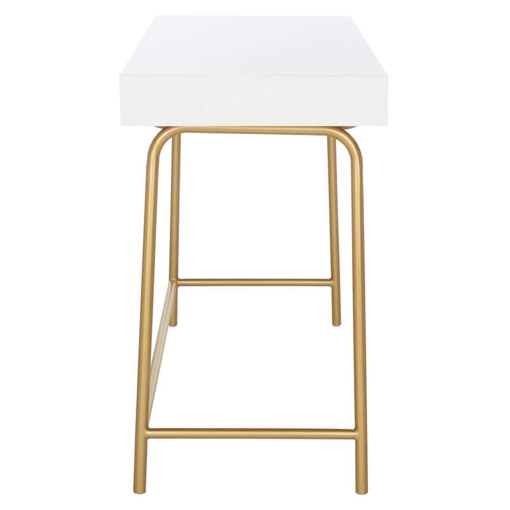 SAFAVIEH Nola Wood 1-Drawer Writing Desk, White/Brown/Gold