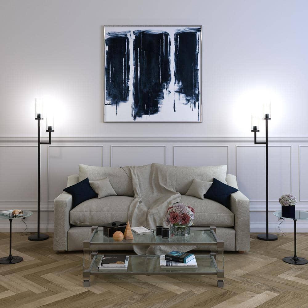 Evelyn&Zoe Traditional 2-Light Torchiere Floor Lamp with Clear Glass Shades