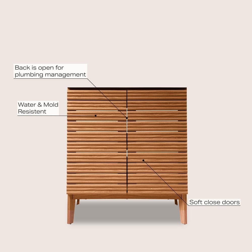Calandre 30" Slat Modern Farmhouse 2-Shelf Bath Vanity Cabinet Only (Sink Basin not Included)