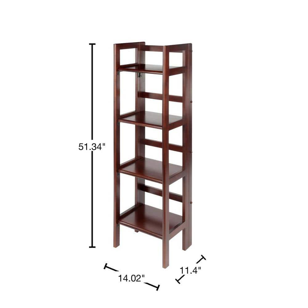 51.34" Terry Folding Bookcase Walnut - Winsome: Beech Wood, 4 Shelves, Space Saver